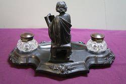 C19th Desk Companion Featuring a Spelter Figure of a scribe 