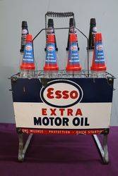 Original Enamel Sign Esso Extra Motor Oil 8 Bottle Oil Rack
