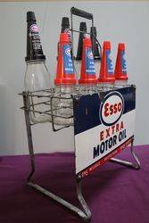 Original Enamel Sign Esso Extra Motor Oil 8 Bottle Oil Rack