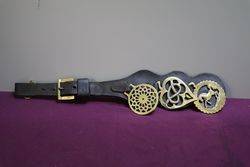 Set Of 3 Horse Brasses On Leather Strap #