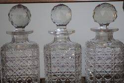 Cut Glass 3 Bottle Tantalus andquotoak Caseandquot C1920 