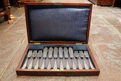 12 Piece Boxed Late 19th Fish Knives + Forks 