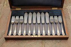 12 Piece Boxed Late 19th Fish Knives + Forks 