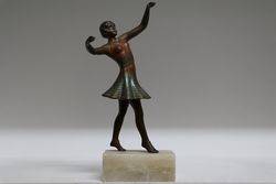 Cold Painted Spelter Figure on Alabaster Base In The Deco Style C1960 