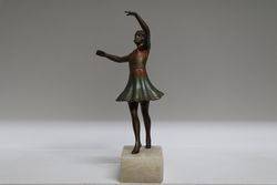 Cold Painted Spelter Figure on Alabaster Base In The Deco Style C1960 