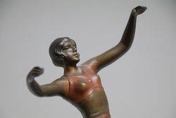 Cold Painted Spelter Figure on Alabaster Base In The Deco Style C1960 