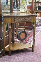A Rare and Unusual Early 20th Century English Oak Corner Table Dinner Gong 