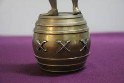 Well Cast Brass Triple X Pub Figure Standing On a Barrel 