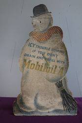 Rare And Early Mobiloil "A" Snowman ADV Showcard #