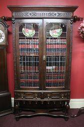 Early C20th Antique Carved Oak 2 Door Bookcase . # 