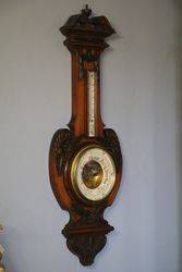 Oak Aneroid Barometer with Thermometer 
