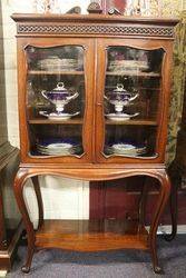 Late C19th Antique Walnut Display Cabinet .#