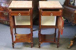Pair Of Inlaid Bedside Cabinets With Marble Top 