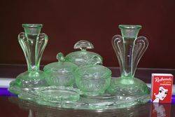 7 Set Of Green Glass Trinket 