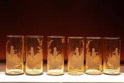  Set Of 6 Victorian Mary Gregory Amber Tumblers  #