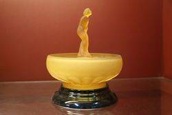 Art Deco Amber Glass Float Bowl + Stand C1930 