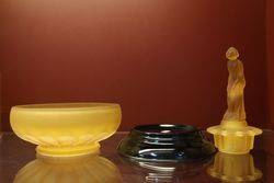 Art Deco Amber Glass Float Bowl + Stand C1930 