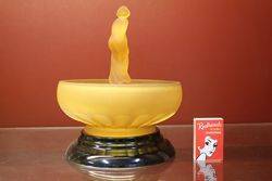 Art Deco Amber Glass Float Bowl + Stand C1930 