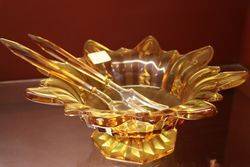 Art Deco Amber Glass Salad Bowl & Servers #