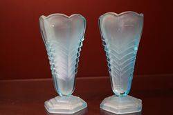 Pair Of Art Deco Blue Glass Vases  