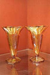 Pair Of Deco Amber Vases 