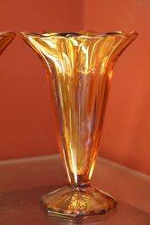 Pair Of Deco Amber Vases 