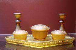 6 Pieces Deco Frosted Amber Glass Trinket Set C1920 #