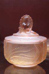 Art Deco Pink Glass 7 Pieces Mermaid Trinket SetOdd Ring Tray C1930 