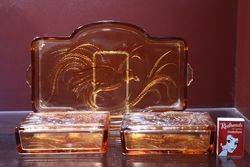 Art Deco Tray + 2 Trinket Boxes 