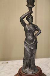 Late Victorian French Spelter Figure Base Oil Lamp