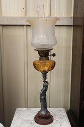 Late Victorian French Spelter Figure Base Oil Lamp