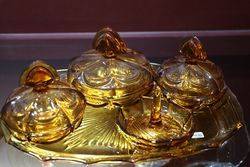 7 Piece Amber Art Deco Glass Trinket Set C1930