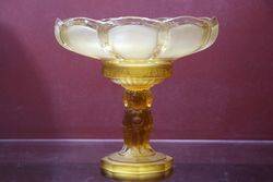 Art Deco 3 Cherub Amber Glass Comport C1930 #