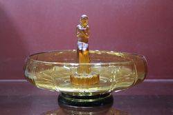 3 Piece Art Deco Amber Glass Float Bowl Figure + Stand  #
