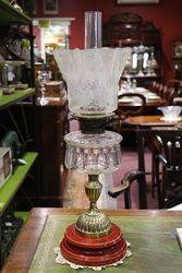 Victorian Oil Lamp  Cut Glass Font Original Shade C1900 