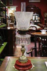 Victorian Oil Lamp  Cut Glass Font Original Shade C1900 