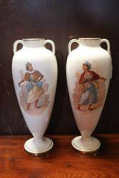  Late Victorian Pair Of  Figure Decorated Porcelain Vases #