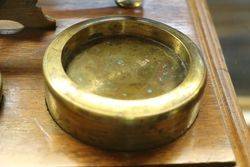 Set Of Antique Scales On Solid Oak Base With 8 Brass Weights 