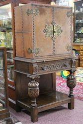 Oak Leather Drinks Cabinet 