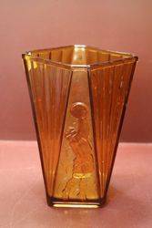 Art Deco Embossed Amber Glass Vase C1920 #