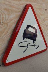 Vintage Enamel Triangle Traffic Sign  