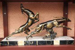 A Genuine Art Deco Spelter Antelopes Group Signed By Limousin