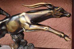 Art Deco Spelter Antelopes Group Signed By Limousin