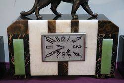 Art Deco 3 Piece Marble and Onyx Clock + Spelter Panther