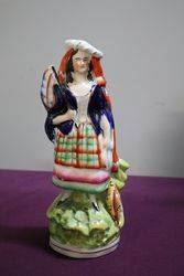Antique Staffordshire Figure , Lady With Flag #