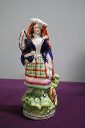 Antique Staffordshire Figure  Lady With Flag 