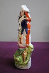 Antique Staffordshire Figure  Lady With Flag 