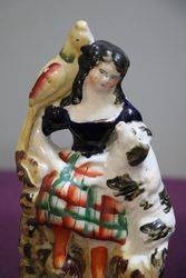 Antique Staffordshire FigurineGirl With Spaniel And Parrot 