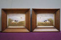 Pair Of Antique Crown Devon Porcelain Framed Plaques  