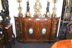 Antique Burr Walnut 4 Door Credenza 